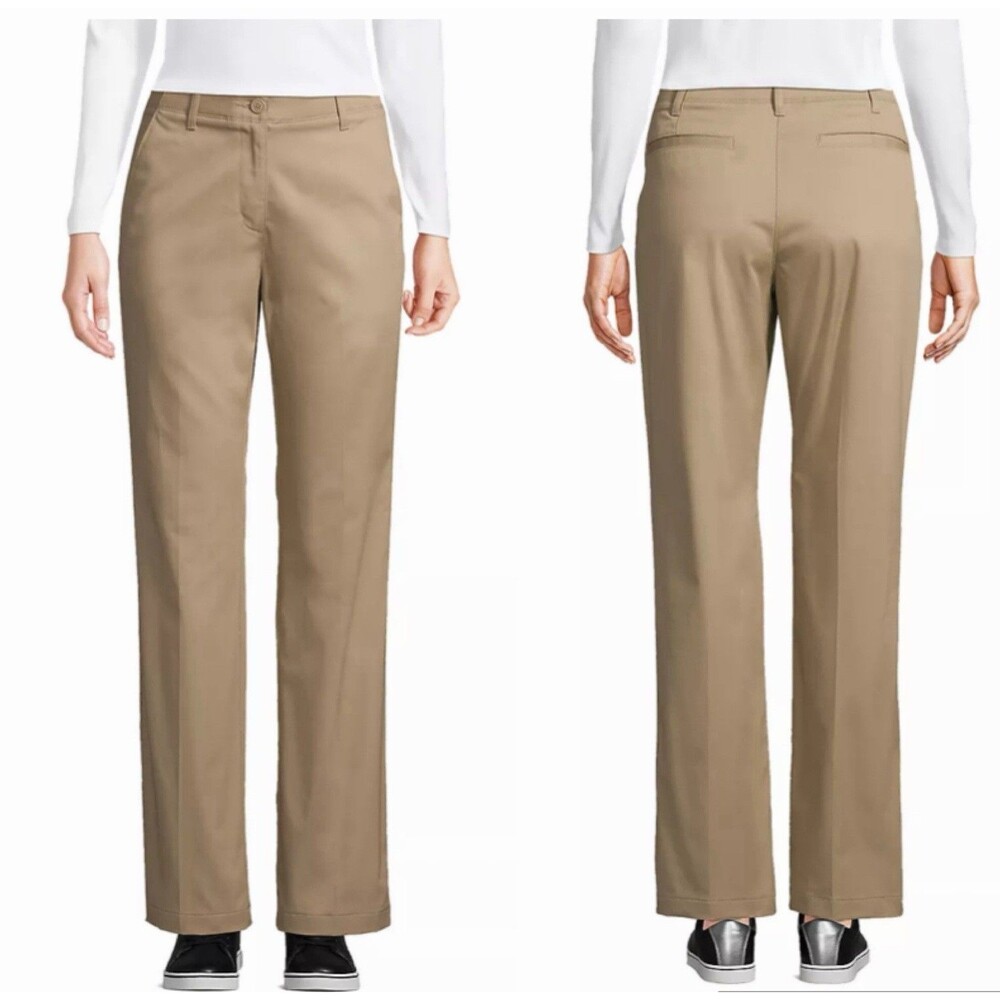 Lands' End Pants Women’s 16 Khaki Brown Straight Leg OEKO Tex Adjustable Waist